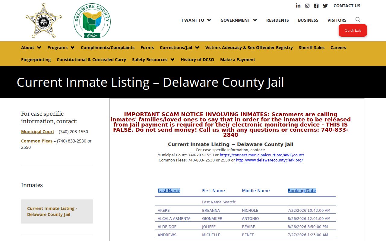 Orange Township neighbors Delaware County Sheriff JailTracker roster interface