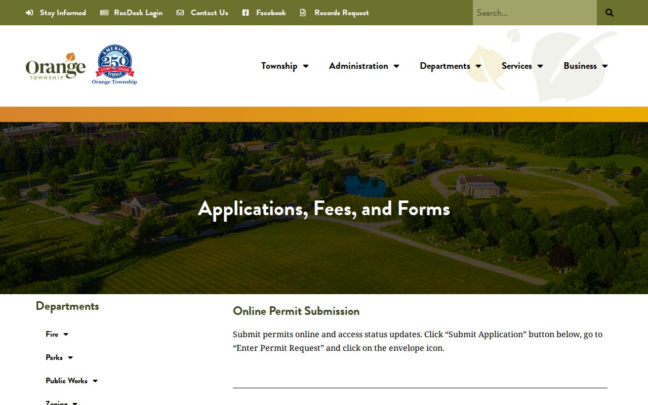 Orange Township residents directory zoning permit and form route