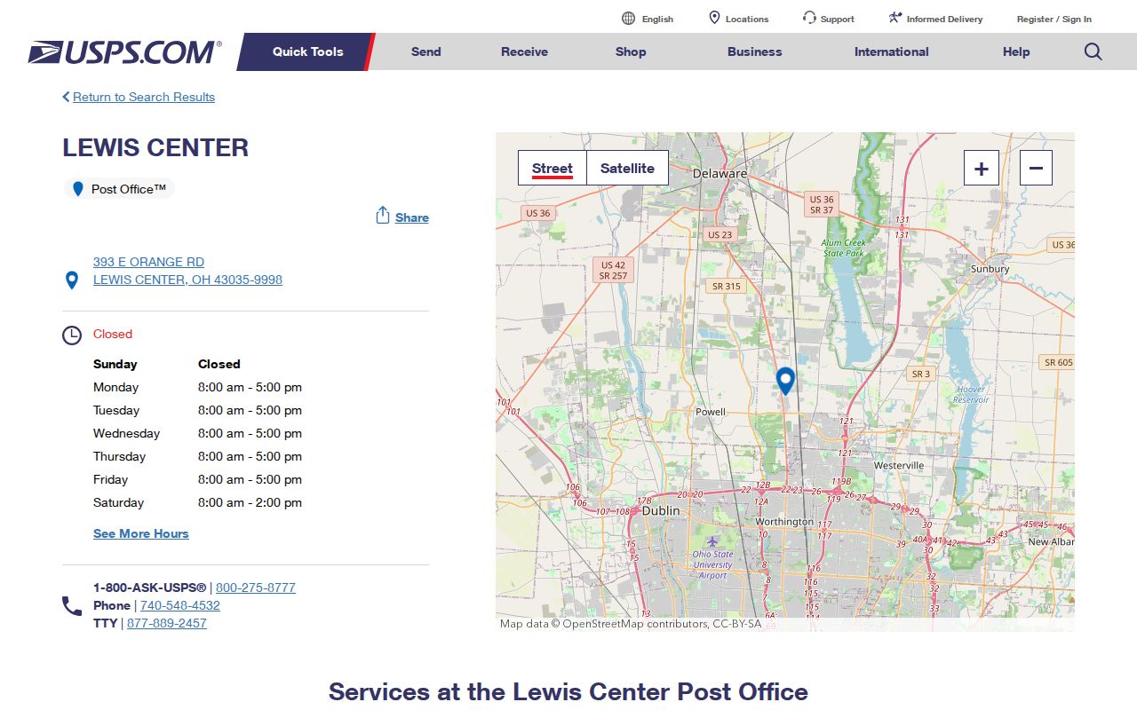 Orange Township ZIP code reference at the Lewis Center USPS post office