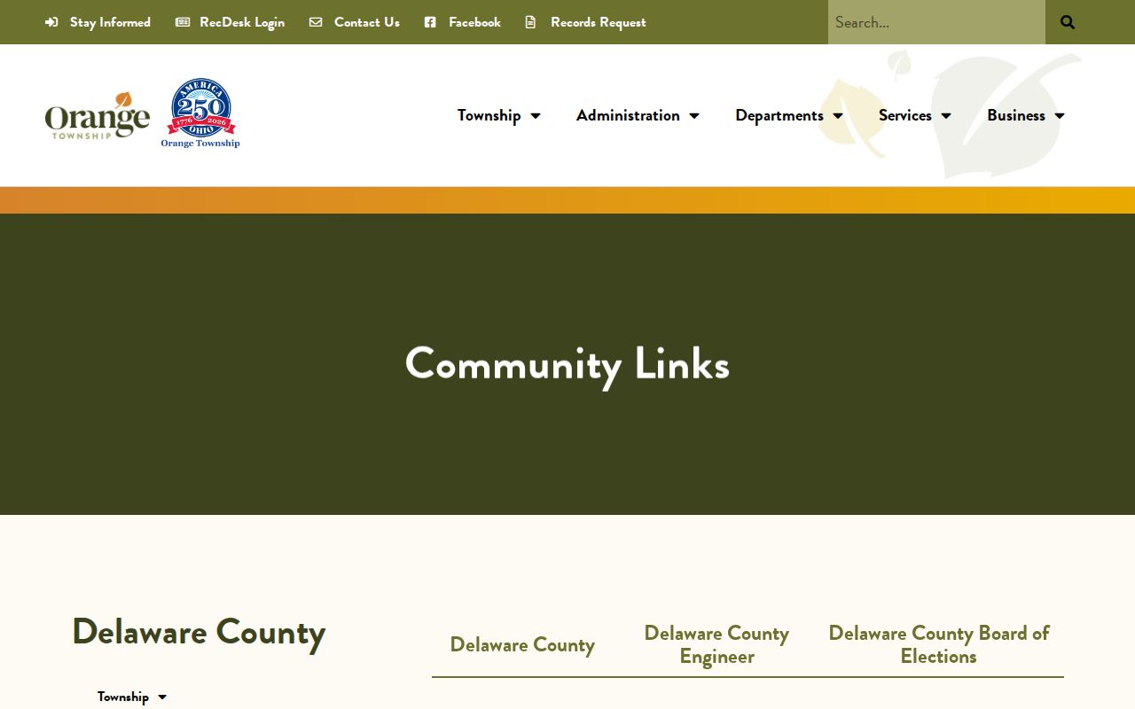 Orange Township ZIP code directory source from the official community links page